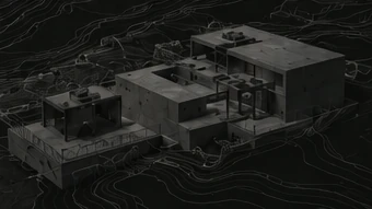A conceptual building model following the contours of a terrain study.